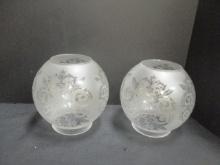 Pair of Frosted Design Glass Parlor Lamp Shades