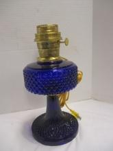 B&P Electric Cobalt Blue Quilted Design Oil Font and Post Oil Lamp