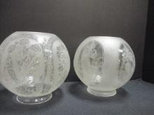 Two Frosted Design Glass Parlor Lamp Shades