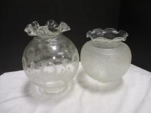 Two French VV Clear Glass Parlor Lamp Glass Shades