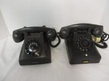 Two Vintage Dutch PTT Black Bakelite Rotary Dial Desk Phones
