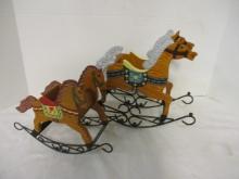 Two Handpainted Wooden Rocking Horse Centerpieces