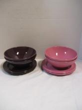 Emile Henry France Sets of 2 Bowls and 2 Plates in Pink and Maroon
