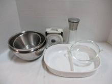 Kitchen Lot - Corningware French White Divided Casserole, Pyrex Clear