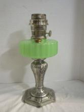 Aladdin Green Moonstone Oil Lamp w/metal Base