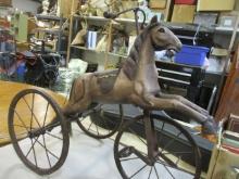 Antique 1800s Child's Wood Horse Tricycle