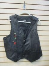 Steer Brand Black Leather Vest with State Lapel Pins - Size XXL