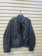 Vintage Black Leather Motorcycle Jacket - Size 42