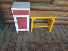 Old Painted Yellow Bench and Door/Drawer Cabinet