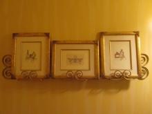 Three Framed and Matted Vintage Bathroom Scene Prints and Gold