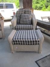 Painted Woven and Metal Patio Chair and Ottoman