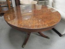 Round Center Pedestal Banded Table with Brass Cap Feet