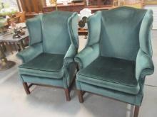 Pair of Custom Upholstered Wing Back Chairs