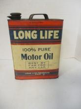 Vintage Long Life Products Metal 2 Gallon Motor Oil Can