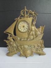 Brass "Columbus Santa Maria 1492" Windup Table Clock