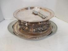 10 Pieces of Silverplate Serving Pieces -  Trays, Bowls, and Utensils