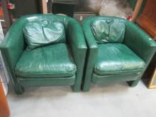 Pair of Art Deco Heritage Green Leather Club Chairs