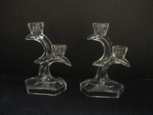 Pair of Duisk Glass Double Candle Holders