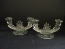 Pair of Vintage Art Deco Glass Double Candle Holders