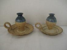 Pair of Studio Art Pottery Candle Holders