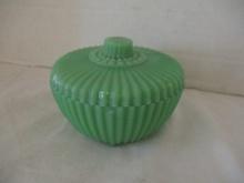 Vintage Akro Agate Ribbed Green Dish with Lid