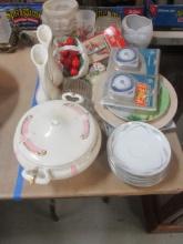 1/4 Table Lot-Green Vase, Candy Dish, etc.