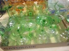 Green Vaseline Glass Stemware