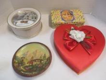 Wood Plate, Heart Box & 2 Tins