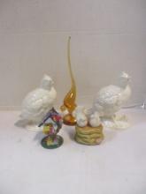 Amber Glass Bird (10"), PR Ceramic Pheasants, etc.
