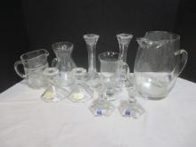 Glassware Grouping-Pitchers, candlesticks, etc.