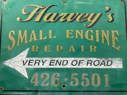 Vintage Heavy Sheet Metal sign, Harveys Small Engine Repair, Dark Teal in color