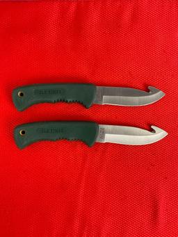 Pair of Vintage Schrade Old Timer Steel Fixed Blade Skinner Knives w/ Sheathes Model No. 1430T. N...