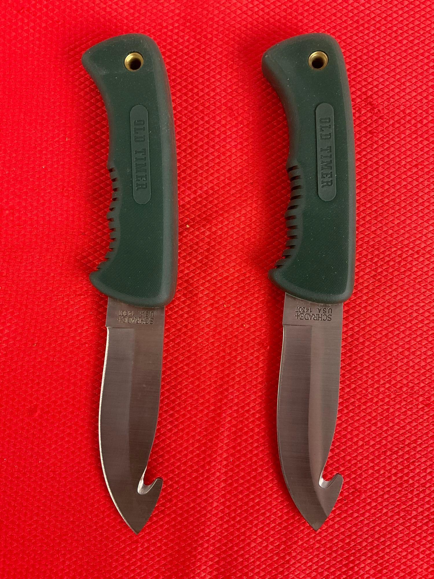 Pair of Vintage Schrade Old Timer Steel Fixed Blade Skinner Knives w/ Sheathes Model No. 1430T. N...