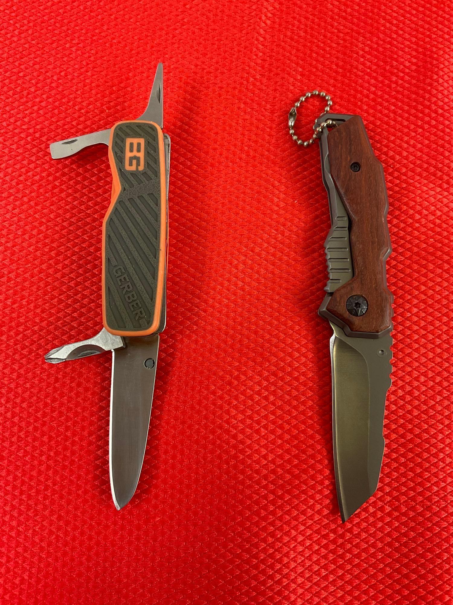 2 pcs Gerber Folding Pocket Knives. 1 pc Mini-Remix 2" Blade & 1 Pocket Knife w/ 4 Tools. NIB. See