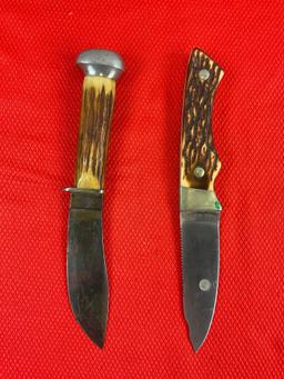 2 pcs Vintage Remington 4.5" Fixed Blade Collectible Hunting Knives Models R-6 & Rare RH320. See