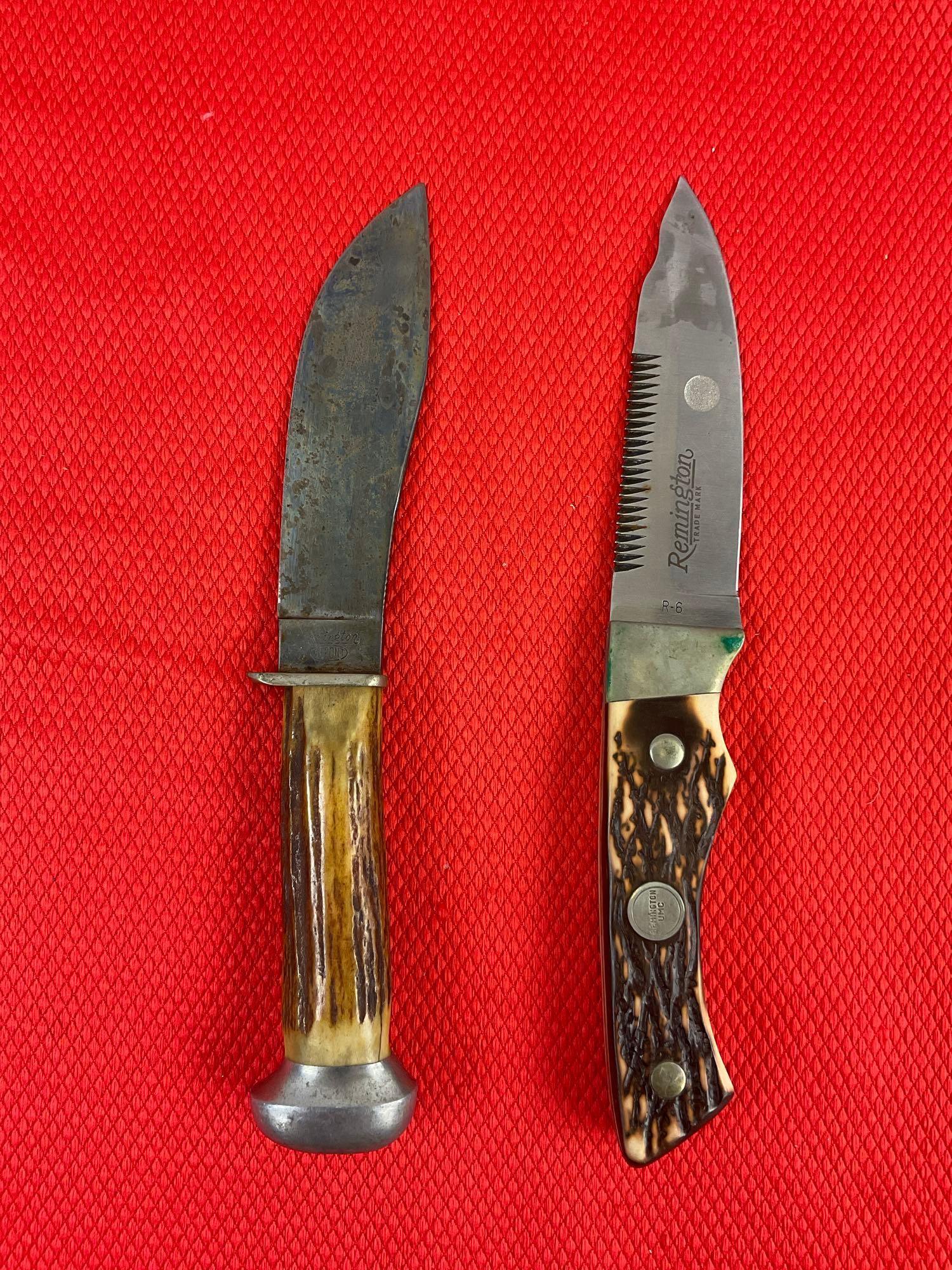2 pcs Vintage Remington 4.5" Fixed Blade Collectible Hunting Knives Models R-6 & Rare RH320. See