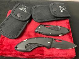 Pair of Modern Buck Folding Pocket Knives, 2x #4334 w/ nylon pockets