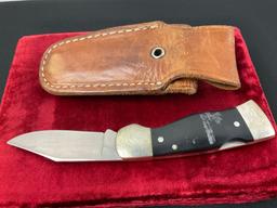 Vintage Western Folding Pocket Knife, S-533, engraved blade with Duck scene, metal and wooden han...