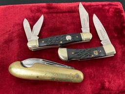 Trio of Remington Knives, Stockman Triple Blade, Single Blade & Brass Mini Trapper