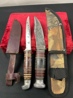 Pair of Vintage Fixed Blade Knives, RH-32 (?), and Boning Knife, both w/ stacked handles and shea...