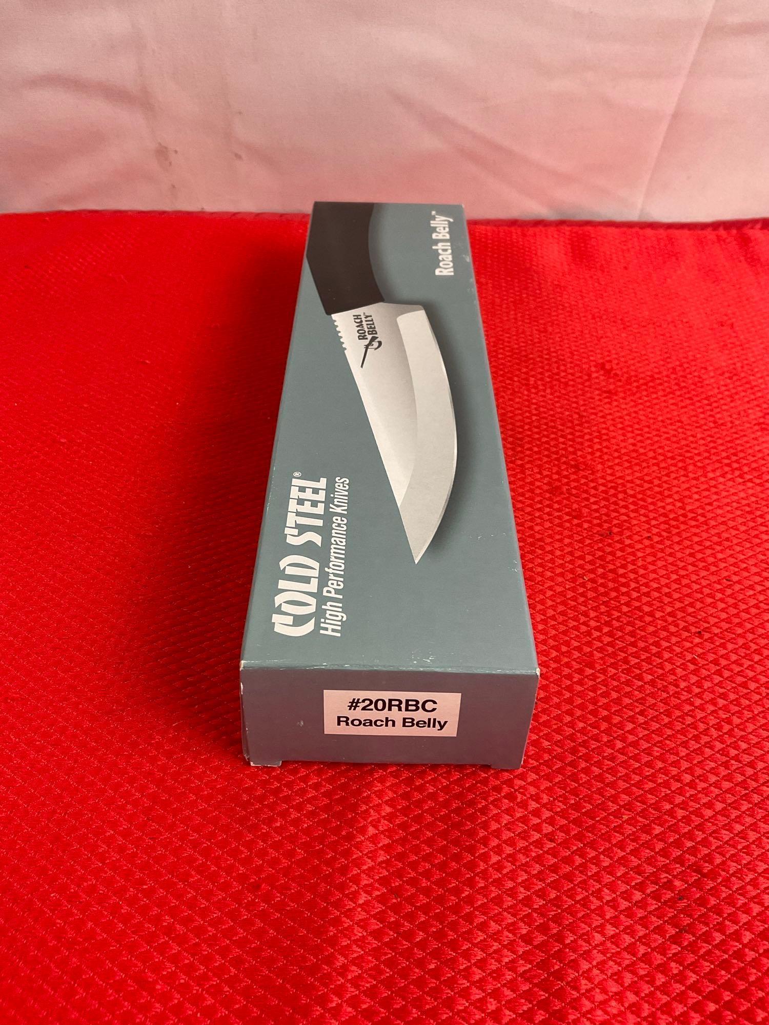 Cold Steel 5" 4116 Krupp Stainless Steel Fixed Blade Roach Belly Hunting Knife w/ Sheath. NIB. See