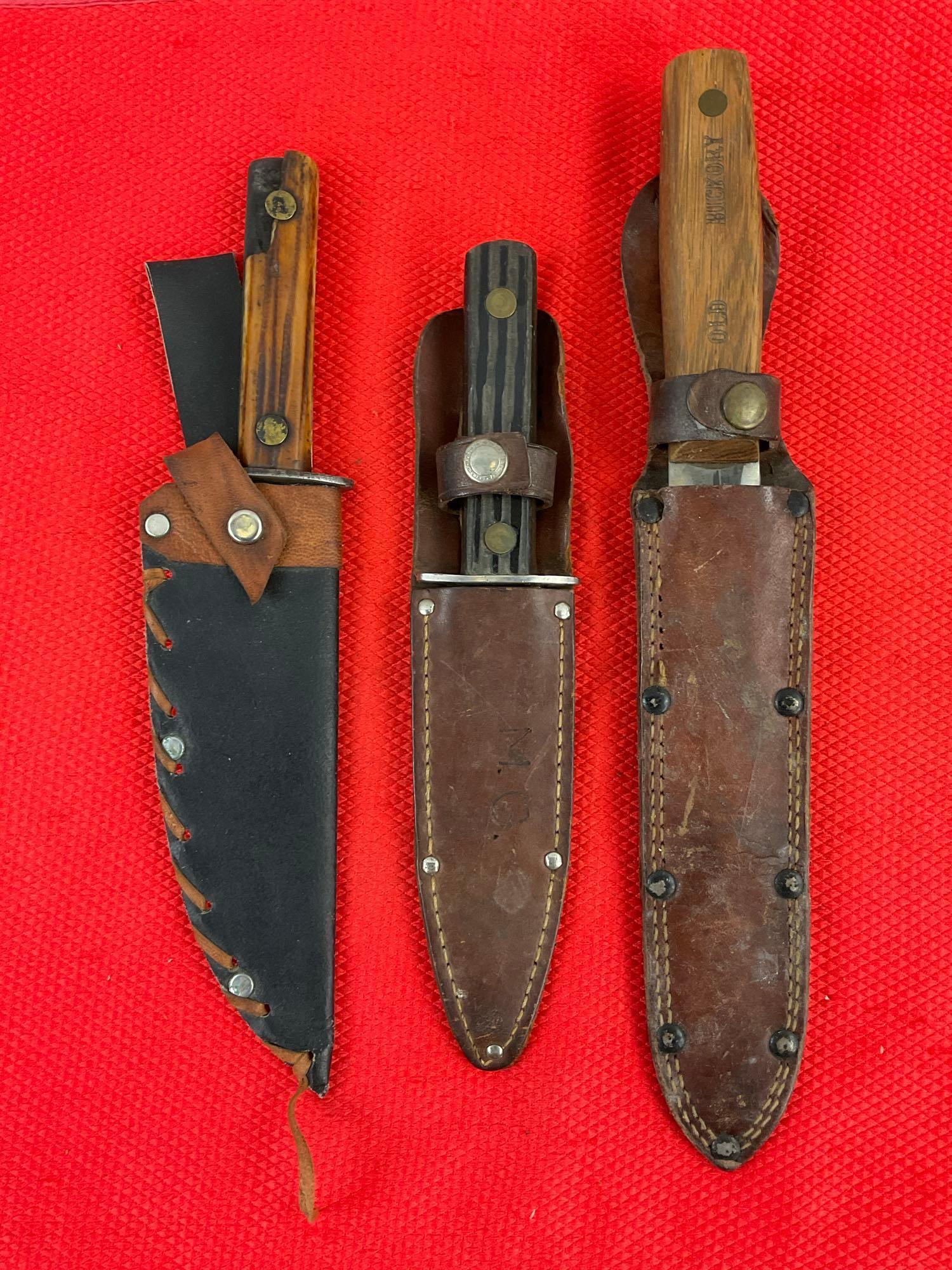 3 pcs Vintage Steel Fixed Blade Knives. 1 Ontario Knife Co Old Hickory, 2 Unknown Models. See pics.