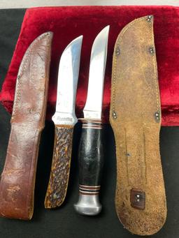 Pair of Vintage Remington Fixed Blade Knives, 1x RH-4 & 1x RH-72, w/ leather sheaths