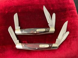 Pair of Vintage Buck Knives 373 Trio 3-Blade Folding Pocket Knife with Wood Handle