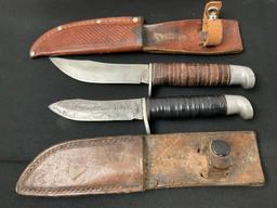 Pair of Vintage West-Cut Fixed Blade Knives w/ Sheaths, 3.5-4 inch blade