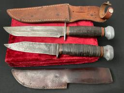 Pair of Vintage Remington Fixed Blade Knives, RH35 & RH36 w/ Leather Sheaths