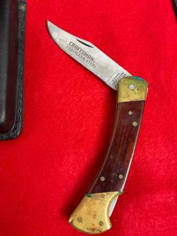 Craftsman Folding Stainless Steel Pocket Knife w/ Craftsman Leather Case - See pics