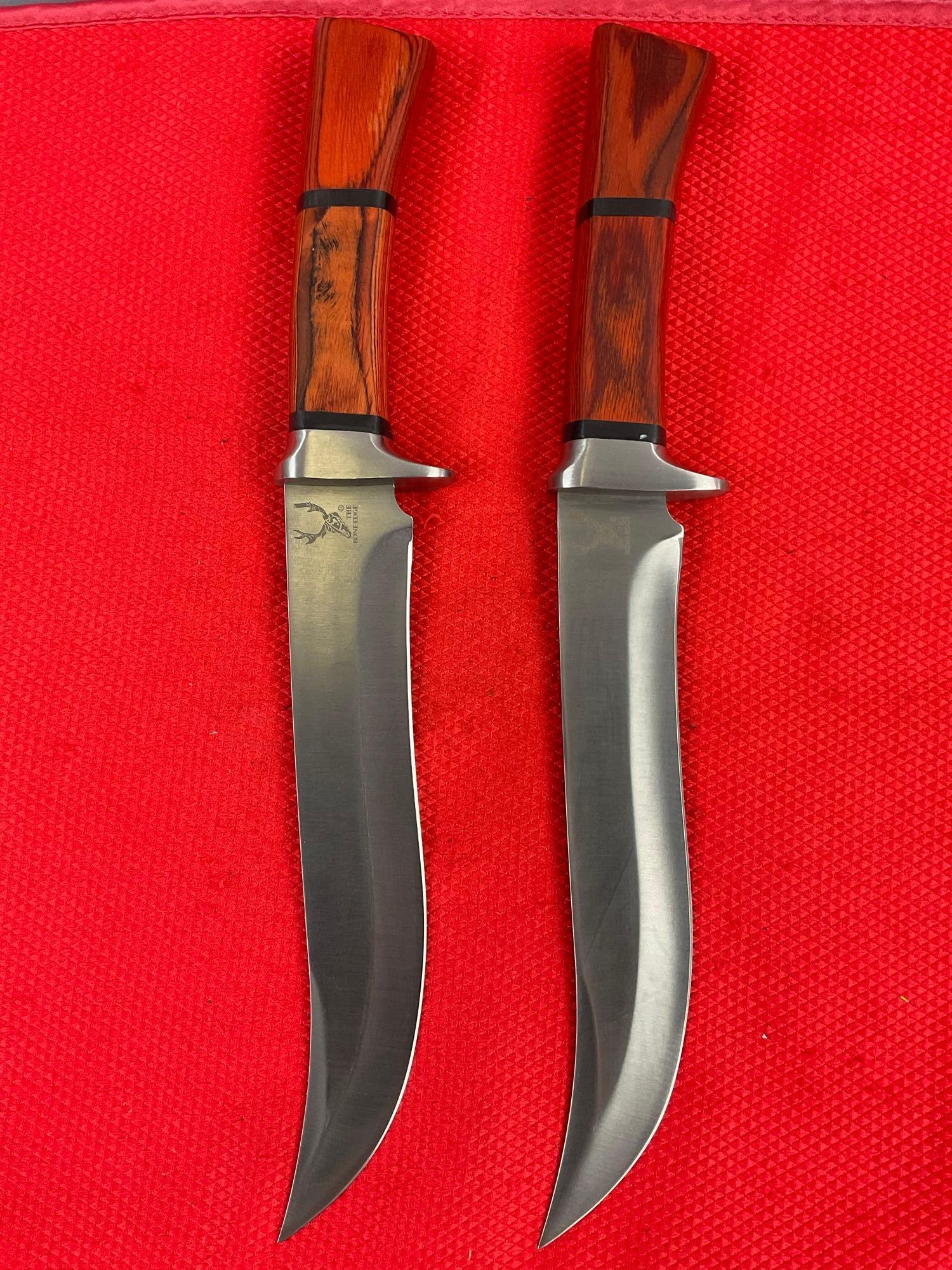 2 pcs The Bone Edge 8" Steel Fixed Blade Bowie Knives w/ Wood Handles & Sheathes. See pics.