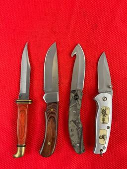 4 pcs Modern Steel Hunting Knife Assortment. 2x Rite Edge, 1x Jaguar, 1x Elk Ridge. See pics.