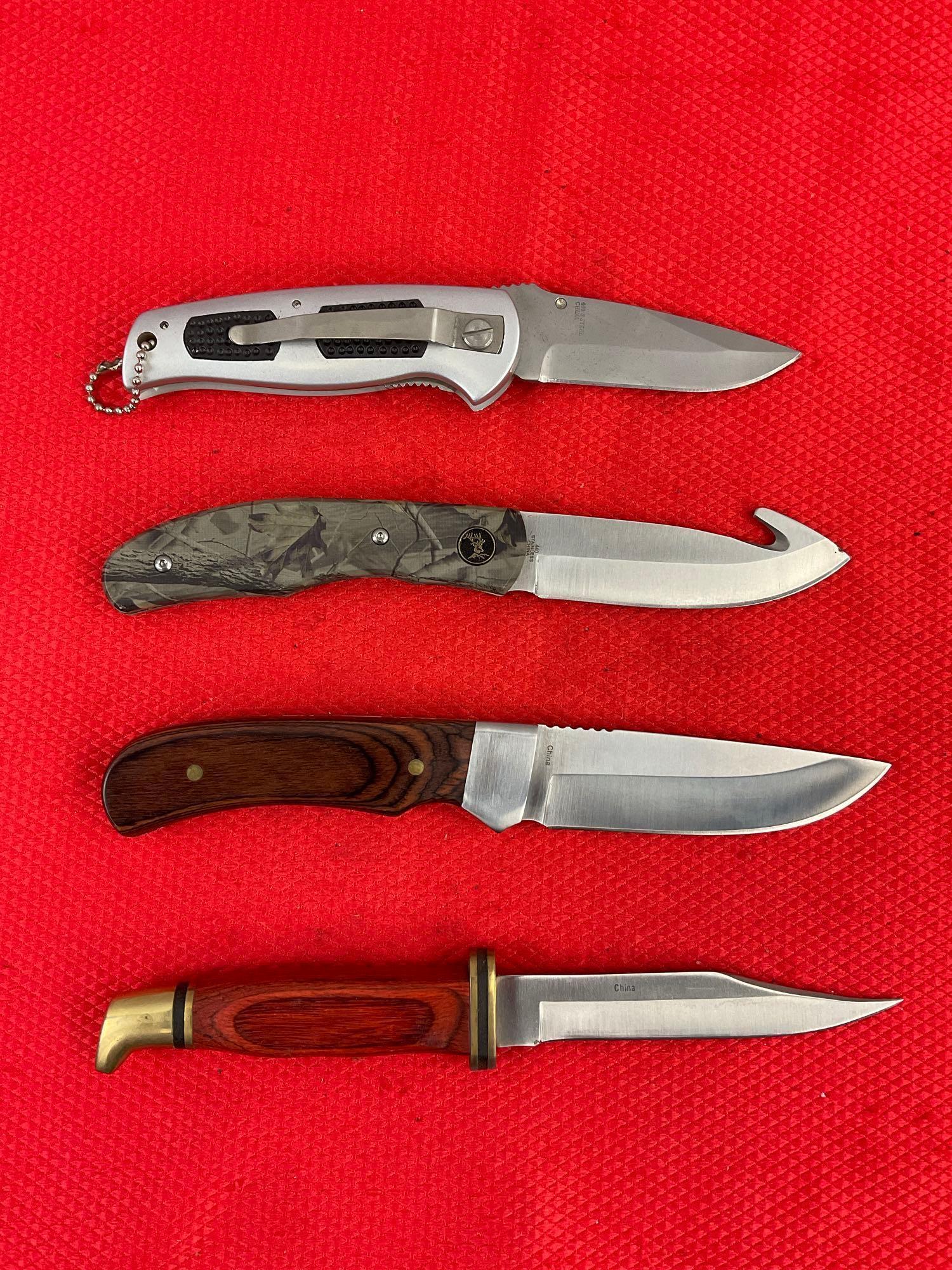 4 pcs Modern Steel Hunting Knife Assortment. 2x Rite Edge, 1x Jaguar, 1x Elk Ridge. See pics.